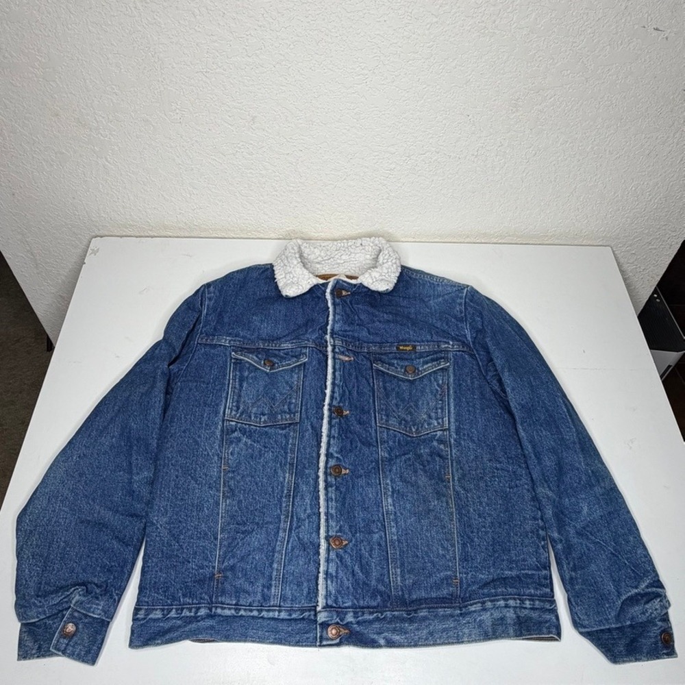 Wrangler Authentic Western Jacket Blue Denim Sherpa Lined Trucker Mens XL